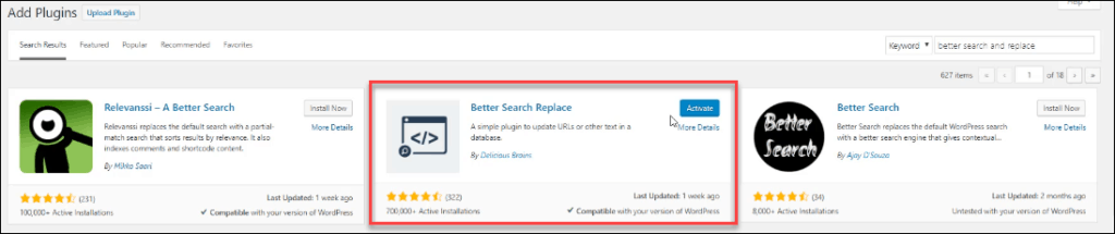 Better Search and Replace plugin