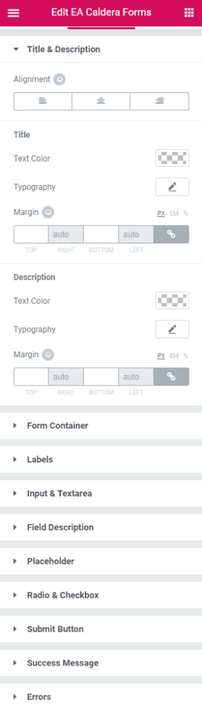 Essential Addons Caldera Forms widget - Style tab