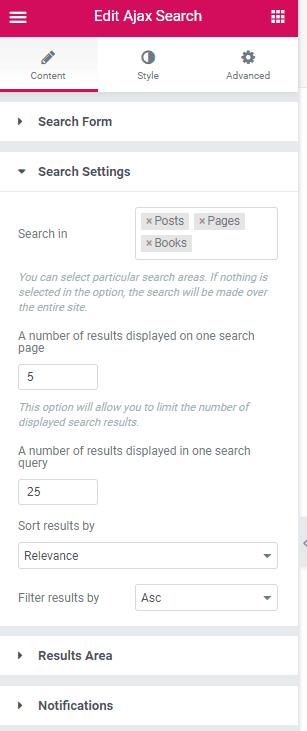 jetsearch results options