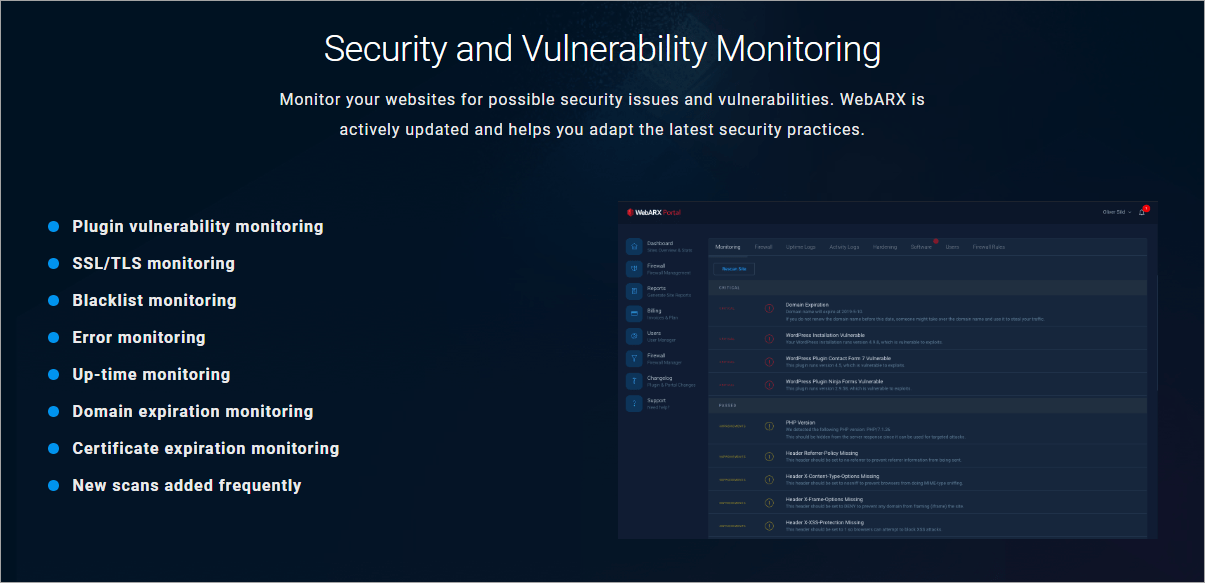 webarx features monitoring