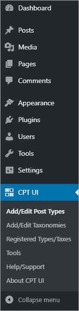 CPT UI admin menu