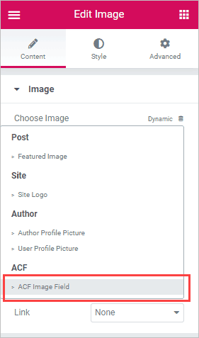 image dynamic data options