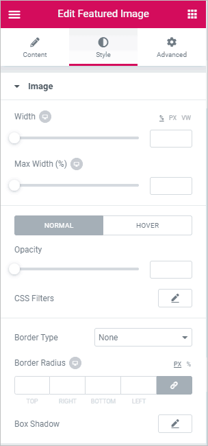 featured image style settings
