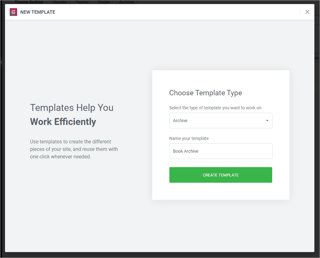 template settings for archive