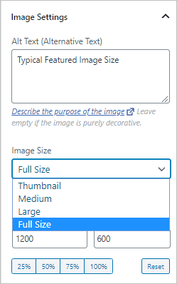 Image Size Options In The Post Editor