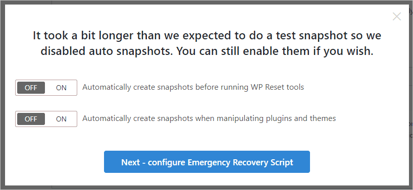 Wp Reset Onboarding Wizard Step 2 Automatic Snapshots