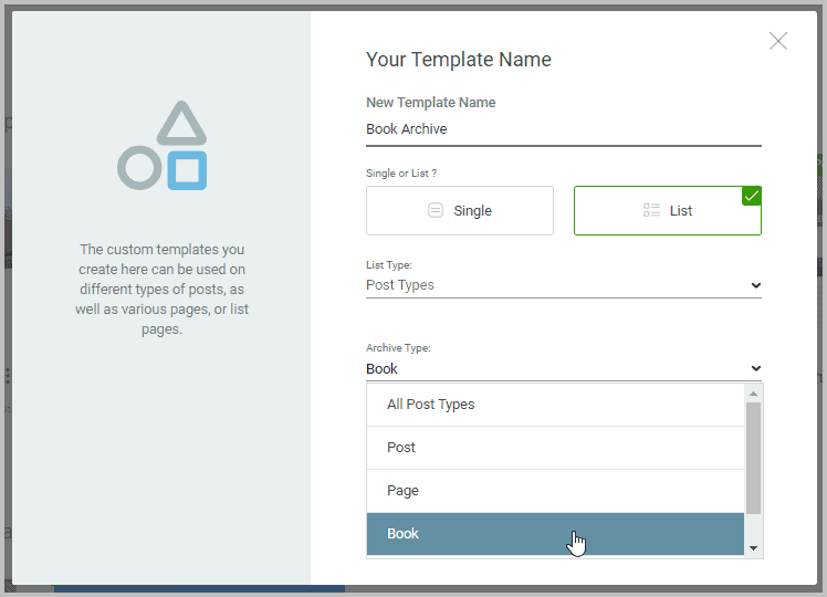 Create Template Dialog Selecting Archive Type