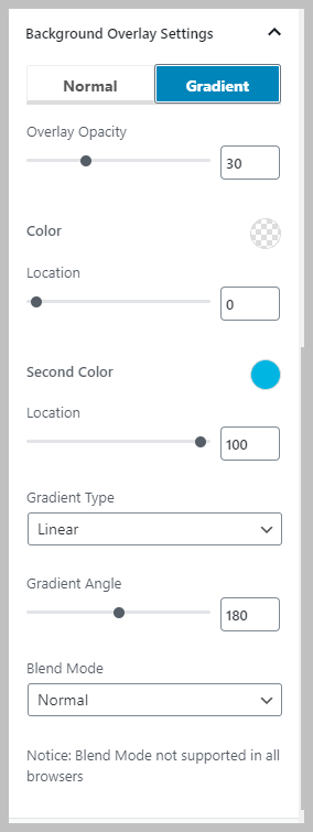 Gradient Background Overlay Settings