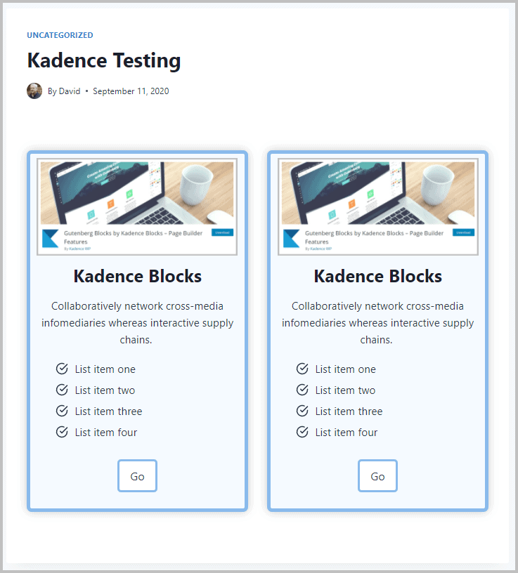 Kadence Example Front End