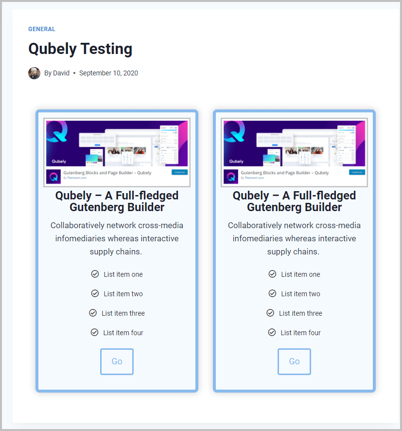 Qubely Test Final On Front