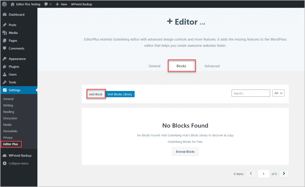 Editor Plus Page In The Admin