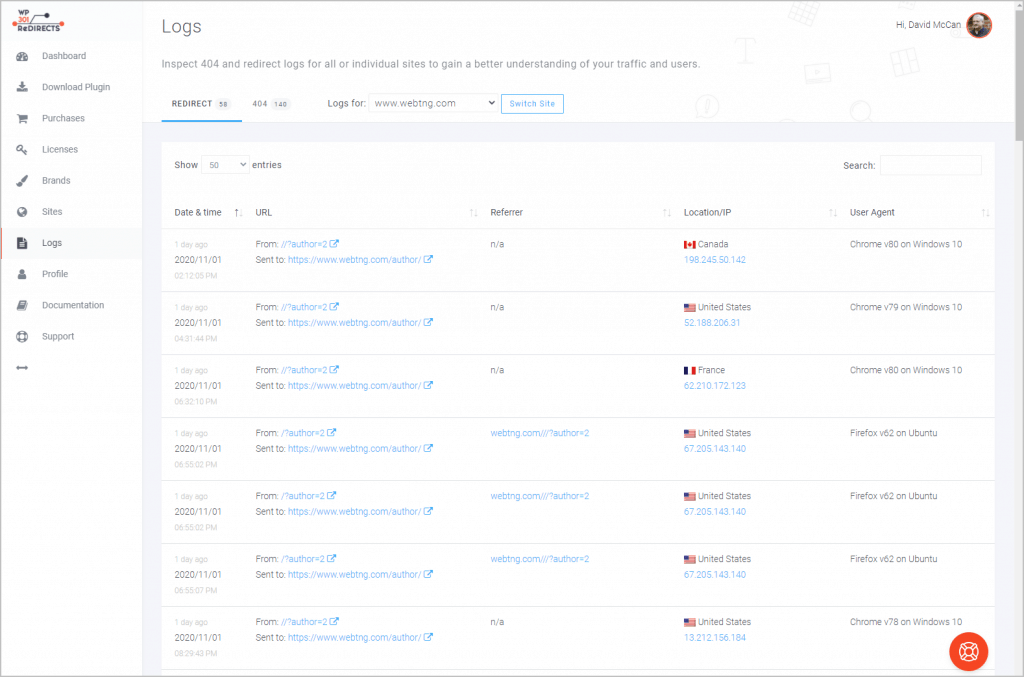 Online Dashboard Site View Logs
