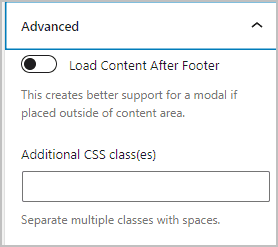 modal advanced settings
