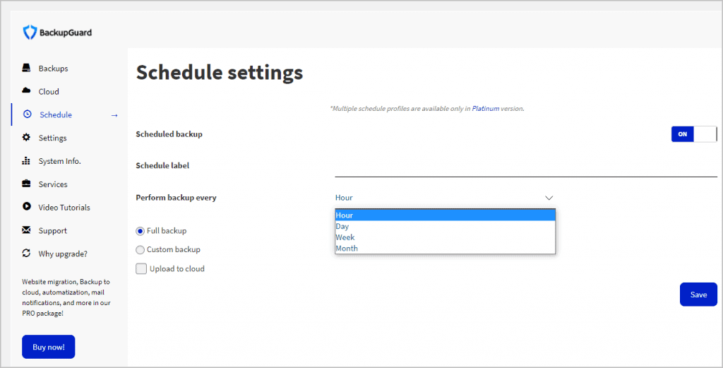 schedule settings menu