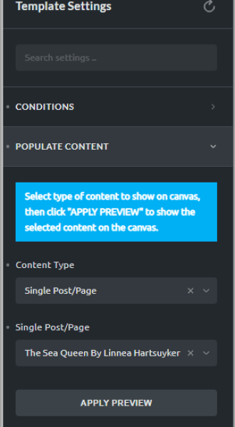 preview settings for book single template