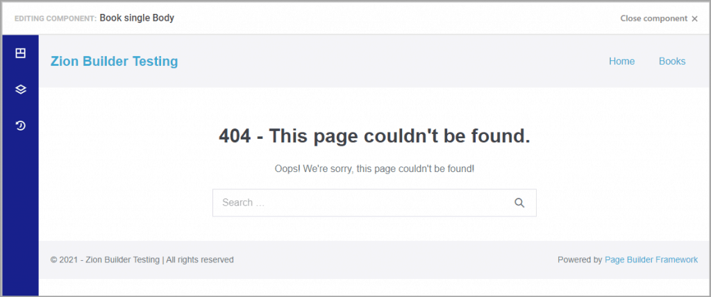 404 message when going to edit the template using the page builder framework theme.