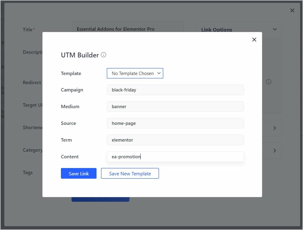 utm builder save template button