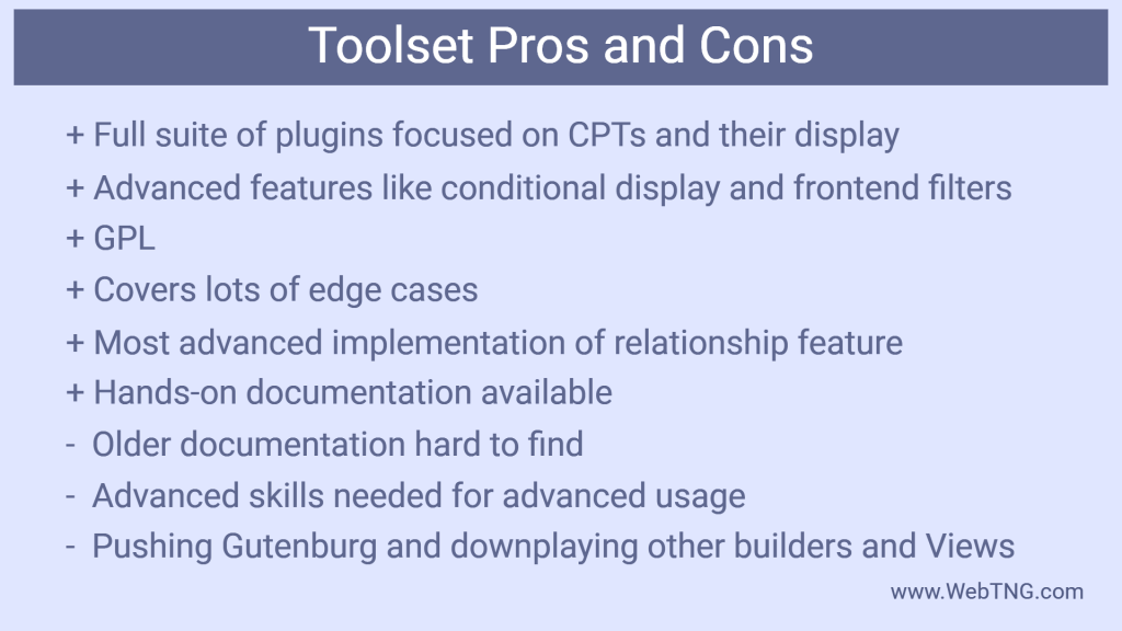 toolset pros and cons