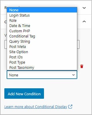conditional display rule options