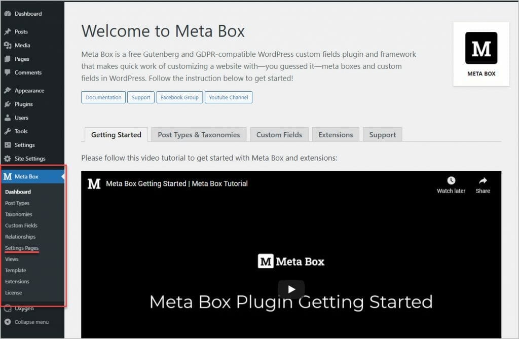 meta box admin menu