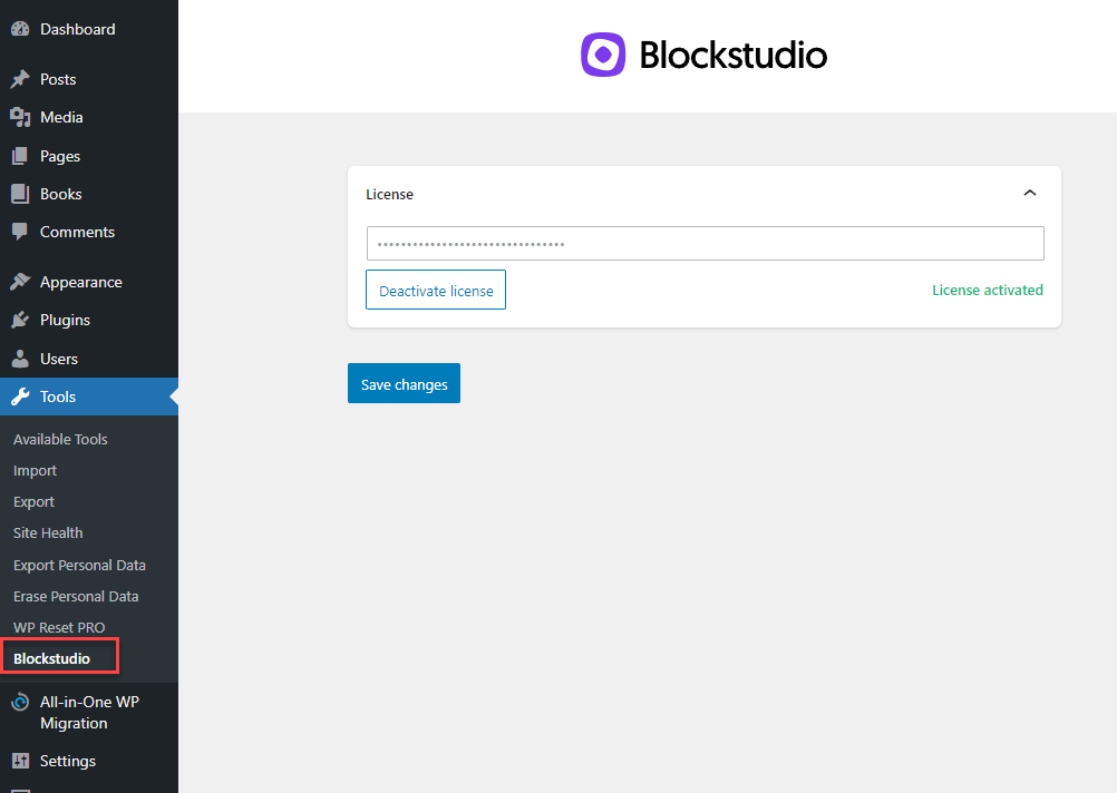 blockstudio menu item
