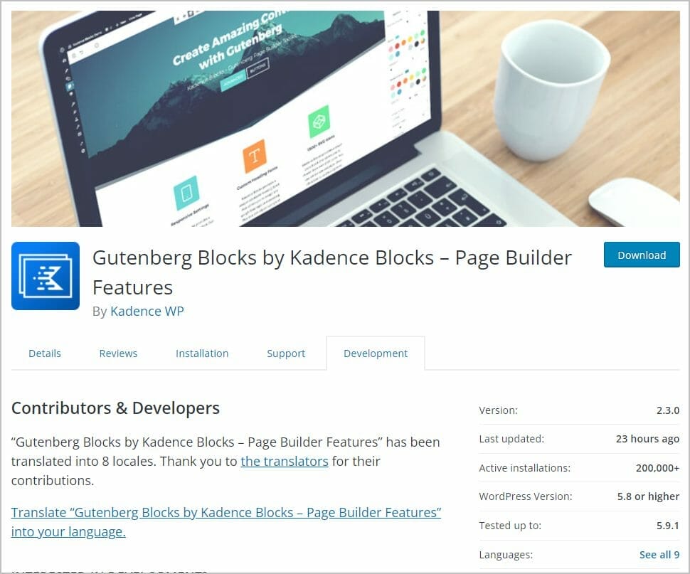 kadence blocks on wordpress org