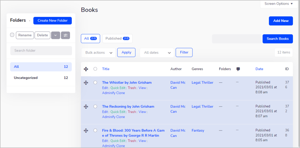 adminify folders enabled for books