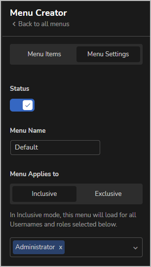 uipress changed the settings for the default menu