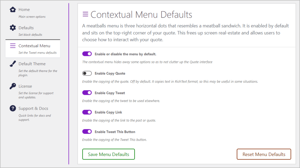 contextual menu settings
