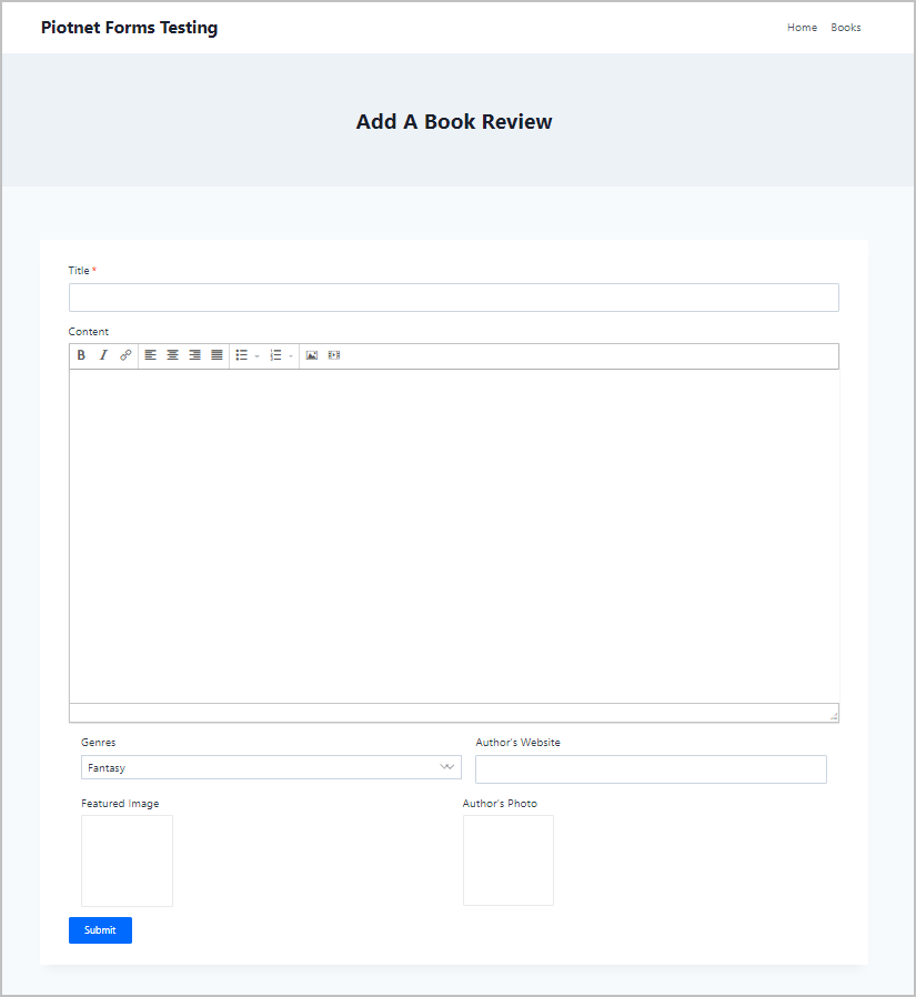 empty form on front end