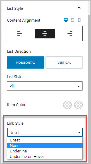 list style dropdown option