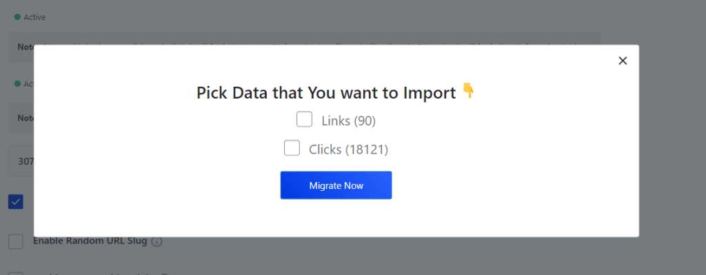 pick data to import